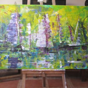 Sailboats. Acrylic Painting 80 x 170 cm
