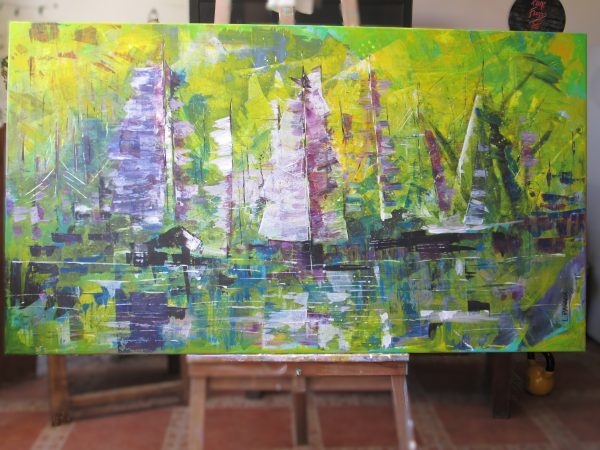 Sailboats. Acrylic Painting 80 x 170 cm