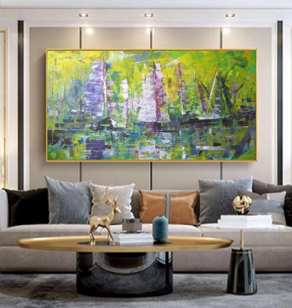 Sailboats. Acrylic Painting 80 x 170 cm - Image 2
